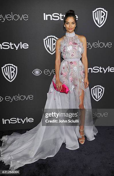 Model Shanina Shaik attends The 2017 InStyle and Warner Bros. 73rd Annual Golden Globe Awards Post-Party at The Beverly Hilton Hotel on January 8,...