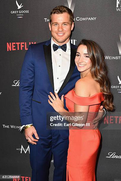 Player Colton Underwood and Olympic gymnast Aly Raisman attends The Weinstein Company and Netflix Golden Globe Party, presented with FIJI Water, Grey...