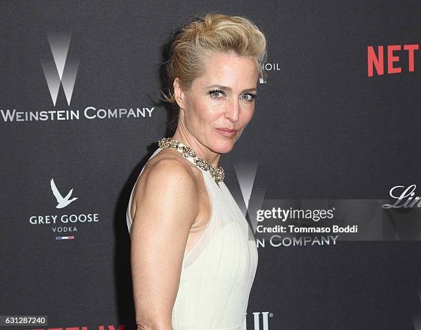 Gillian Anderson attends The Weinstein Company and Netflix Golden Globe Party, presented with FIJI Water, Grey Goose Vodka, Lindt Chocolate, and...