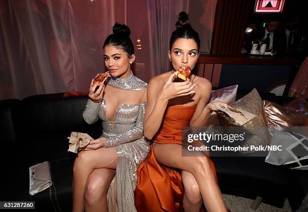 74th ANNUAL GOLDEN GLOBE AWARDS -- Pictured: Models Kylie Jenner and Kendall Jenner pose during the Universal, NBC, Focus Features, E! Entertainment...