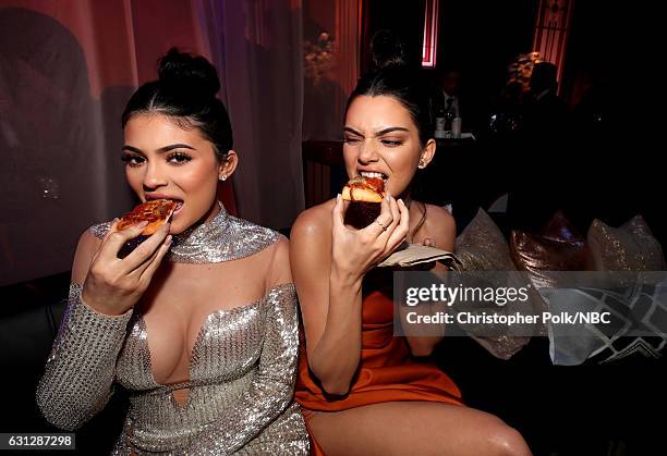 74th ANNUAL GOLDEN GLOBE AWARDS -- Pictured: Models Kylie Jenner and Kendall Jenner pose during the Universal, NBC, Focus Features, E! Entertainment...
