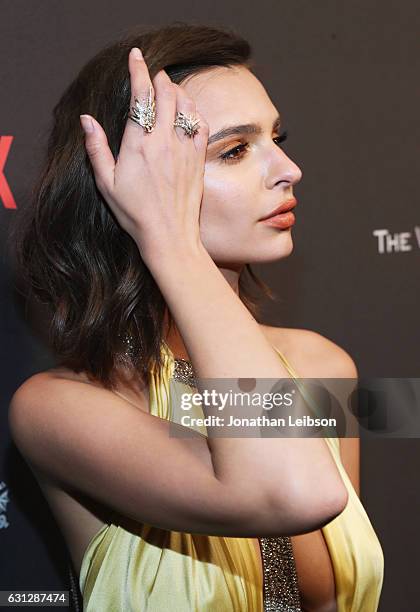 Emily Ratajkowski at The Weinstein Company and Netflix Golden Globes Party presented with FIJI Water at The Beverly Hilton Hotel on January 8, 2017...