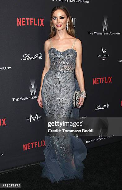 Fashion designer Georgina Chapman attends The Weinstein Company and Netflix Golden Globe Party, presented with FIJI Water, Grey Goose Vodka, Lindt...