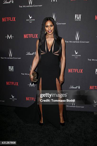 Actress Laverne Cox attends The Weinstein Company and Netflix Golden Globe Party, presented with FIJI Water, Grey Goose Vodka, Lindt Chocolate, and...