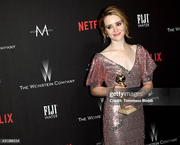 Actress Claire Foy, winner of Best Actress in a Drama Series for 'The Crown', attends The Weinstein Company and Netflix Golden Globe Party, presented...