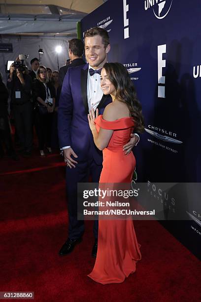 74th ANNUAL GOLDEN GLOBE AWARDS -- Pictured: NFL player Colton Underwood and Olympic gymnast Aly Raisman pose during the Universal, NBC, Focus...