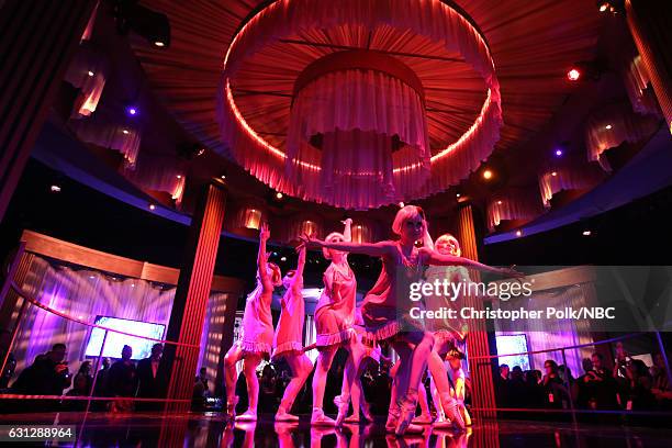 74th ANNUAL GOLDEN GLOBE AWARDS -- Pictured: Dancers perform during the Universal, NBC, Focus Features, E! Entertainment Golden Globes After Party...