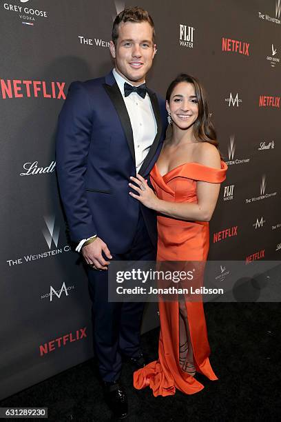 Player Colton Underwood and Olympic gymnast Aly Raisman at The Weinstein Company and Netflix Golden Globes Party presented with FIJI Water at The...