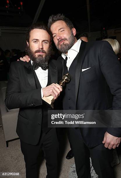 Casey Affleck and Ben Affleck attend Amazon Studios Golden Globes Celebration at The Beverly Hilton Hotel on January 8, 2017 in Beverly Hills,...