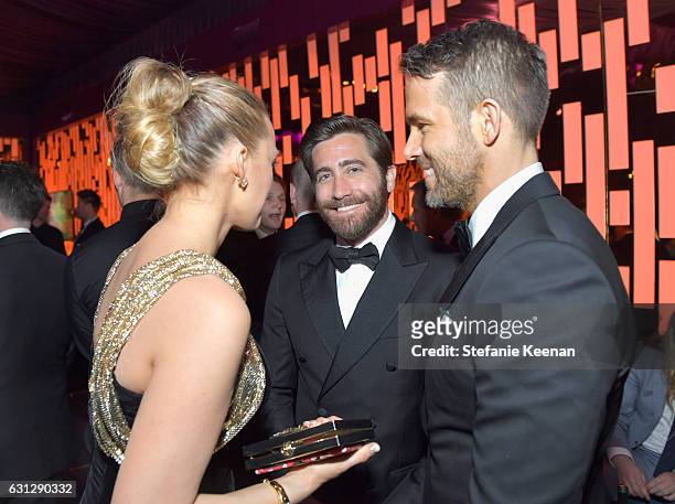 Blake Lively, Jake Gyllenhaal, and Ryan Reynolds attend The 2017 InStyle and Warner Bros. 73rd Annual Golden Globe Awards Post-Party at The Beverly...