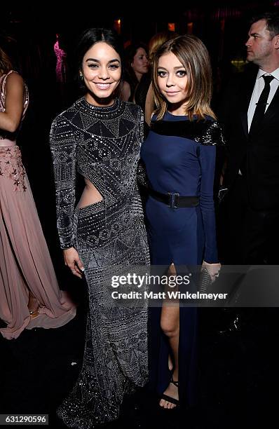 Actresses Vanessa Hudgens and Sarah Hyland attend The 2017 InStyle and Warner Bros. 73rd Annual Golden Globe Awards Post-Party at The Beverly Hilton...