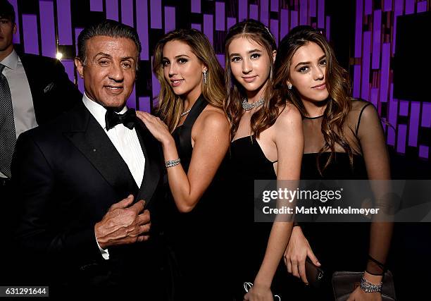 Actor Sylvester Stallone, Scarlet Rose Stallone, Sophia Rose Stallone and Sistine Rose Stallone attend The 2017 InStyle and Warner Bros. 73rd Annual...