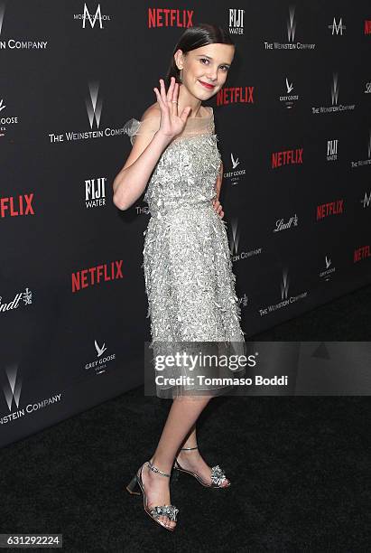 Millie Bobby Brown attends The Weinstein Company and Netflix Golden Globe Party, presented with FIJI Water, Grey Goose Vodka, Lindt Chocolate, and...