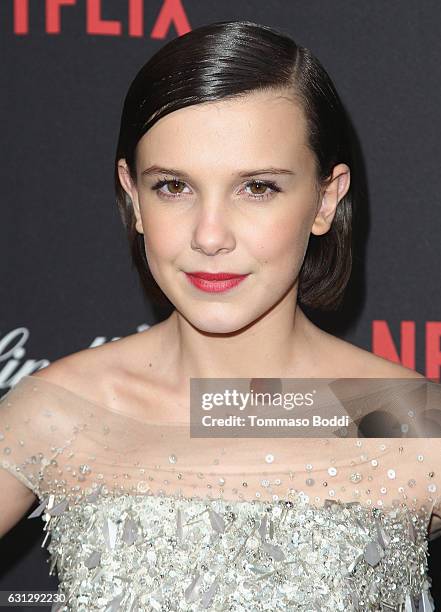 Millie Bobby Brown attends The Weinstein Company and Netflix Golden Globe Party, presented with FIJI Water, Grey Goose Vodka, Lindt Chocolate, and...