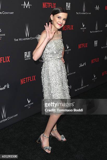 Millie Bobby Brown attends The Weinstein Company and Netflix Golden Globe Party, presented with FIJI Water, Grey Goose Vodka, Lindt Chocolate, and...