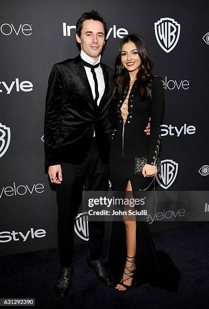 Actors Reeve Carney and Victoria Justice attend The 2017 InStyle and Warner Bros. 73rd Annual Golden Globe Awards Post-Party at The Beverly Hilton...