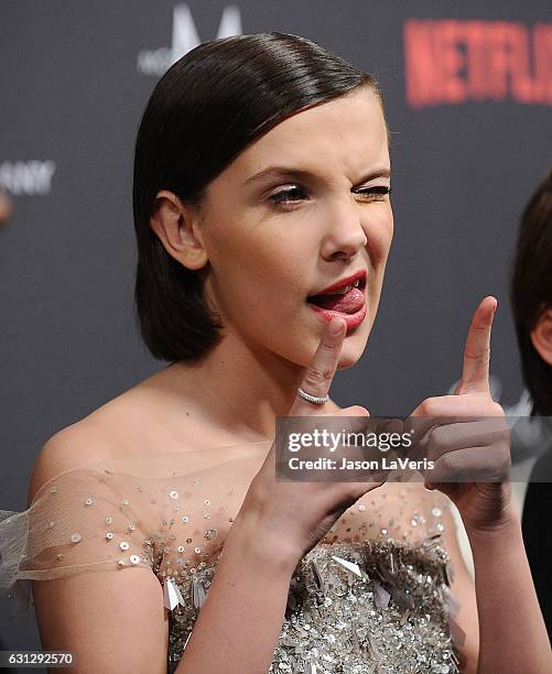 Actress Millie Bobby Brown attends the 2017 Weinstein Company and Netflix Golden Globes after party on January 8, 2017 in Los Angeles, California.