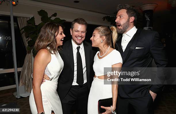 Luciana Damon, actor Matt Damon, actress Sienna Miller, and actor Ben Affleck attend Amazon Studios Golden Globes Celebration at The Beverly Hilton...