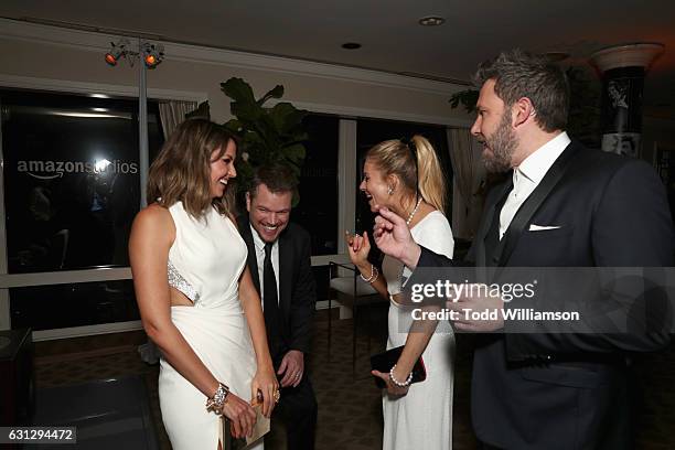 Luciana Damon, actor Matt Damon, Sienna Miller, and actor Ben Affleck attend Amazon Studios Golden Globes Celebration at The Beverly Hilton Hotel on...