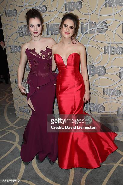 Actresses Vanessa Marano and Laura Marano arrive at HBO's Official Golden Globe Awards after party at the Circa 55 Restaurant on January 8, 2017 in...