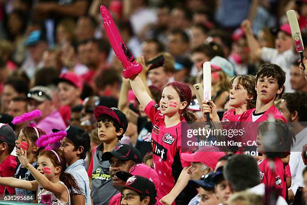 Sixers fans support during the Big Bash League match between the Sydney Sixers and the Melbourne Renegades at Sydney Cricket Ground on January 9,...
