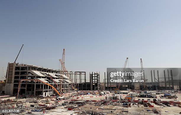 General view during a tour at the construction site of the Al Bayt Stadium and the workers accommodation on January 9, 2017 in Doha, Qatar. Al Bayt...
