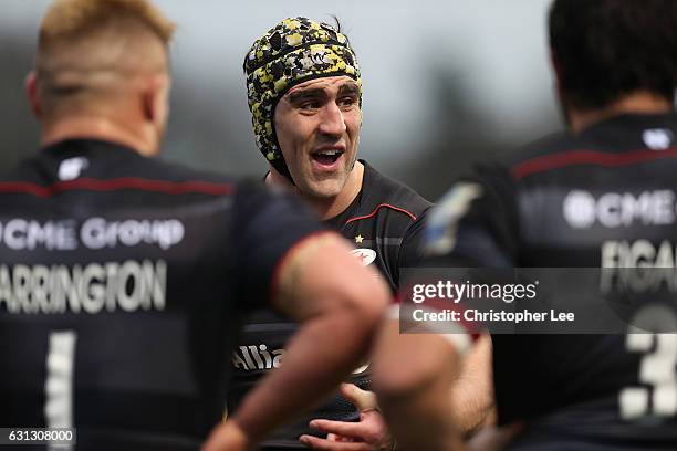 Kelly Brown of Saracens during the Aviva Premiership match between Saracens and Exeter Chiefs at Allianz Park on January 7, 2017 in Barnet, England.