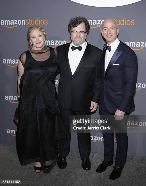 Actress J. Smith-Cameron, director Kenneth Lonergan, and Amazon Founder/CEO Jeff Bezos attend the Amazon Studios Golden Globes Party at The Beverly...