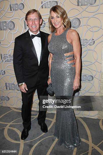 Olympic gymnasts Nadia Comaneci and Bart Conner arrive at HBO's Official Golden Globe Awards after party at the Circa 55 Restaurant on January 8,...