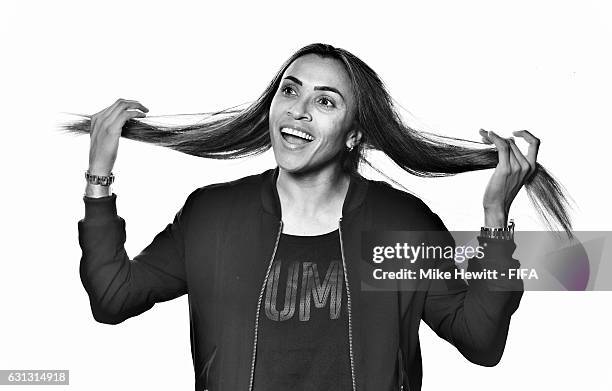 The Best FIFA Women's Player nominee Marta of Brazil and FC Rosengard poses prior to The Best FIFA Football Awards at Kameha Zurich Hotel on January...