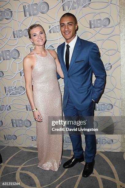 Brianne Theisen-Eaton and Ashton Eaton arrive at HBO's Official Golden Globe Awards after party at the Circa 55 Restaurant on January 8, 2017 in Los...