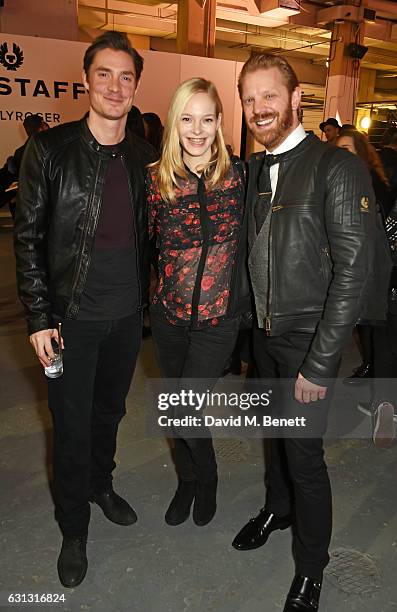 Max Brown, Annabelle Horsey and Alistair Guy attend the Belstaff presentation during London Fashion Week Men's January 2017 collections at Ambika P3...