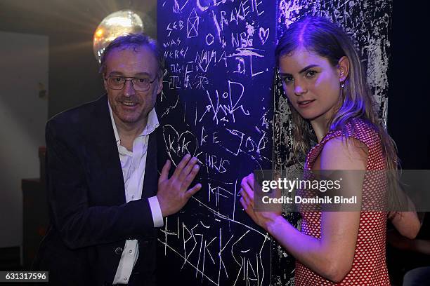 Josef Hader and Hannah Hoekstra pose during the 'Arthur & Claire' set visit on January 9, 2017 in Munich, Germany.