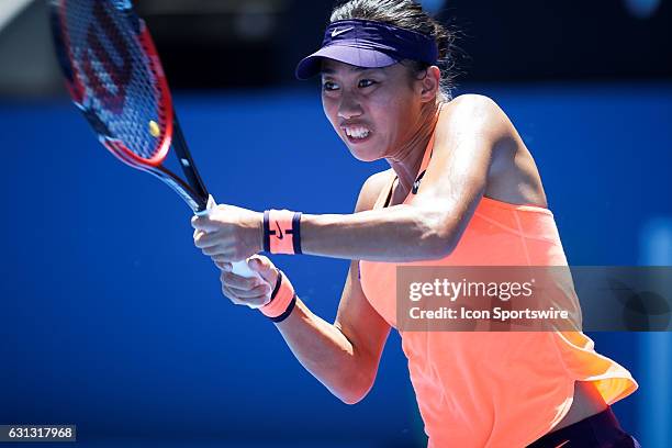 China's top ranked player Zhang Shuai in action during her match against Eugenie Bouchard during the first day of the Apia International Sydney on...