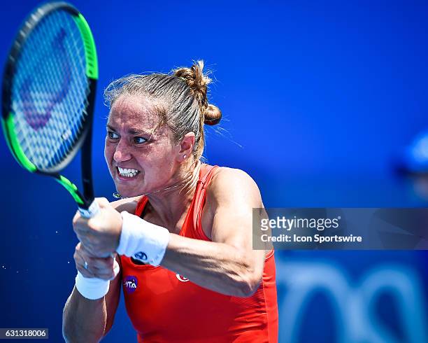 Kateryna Bondarenko in action during her qualifying match against Naomi Broady during the first day of the Apia International Sydney on January 8,...
