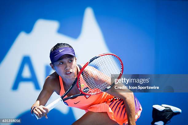 China's top ranked player Zhang Shuai in action during her match against Eugenie Bouchard during the first day of the Apia International Sydney on...