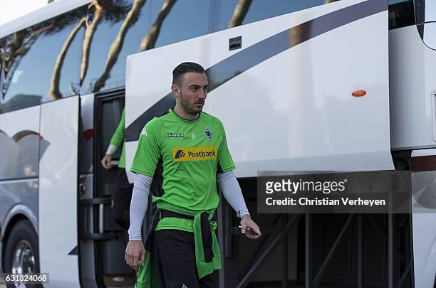 Josip Drmic arrive at the trainings pitch ahead a Training Session at Borussia Moenchengladbach Training Camp on January 09, 2017 in Marbella, Spain.