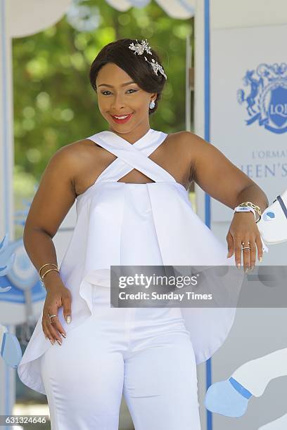 Media personality Boity Thulo poses during the 2017 annual L'Ormarins Queens Plate horse-racing event at the Kenilworth racetrack on January 07, 2016...