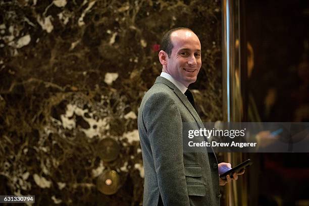 Stephen Miller, policy advisor to President-elect Donald Trump, arrives at Trump Tower, January 9, 2017 in New York City. President-elect Donald...