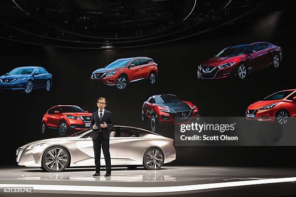 Shiro Nakamura, Chief Creative Officer at Nissan, introduces the Vmotion 2.0 concept at the North American International Auto Show on January 9, 2017...