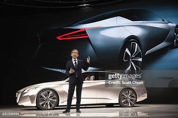 Shiro Nakamura, Chief Creative Officer at Nissan, introduces the Vmotion 2.0 concept at the North American International Auto Show on January 9, 2017...