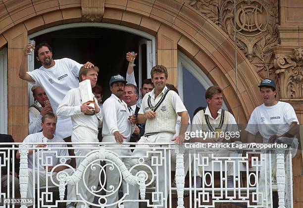 Worcestershire players celebrate on their dressing room balcony after winning the NatWest Bank Trophy Final between Warwickshire and Worcestershire...