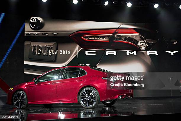 The Toyota Motor Corp. 2018 Camry XSE vehicle sits on display during the 2017 North American International Auto Show in Detroit, Michigan, U.S., on...