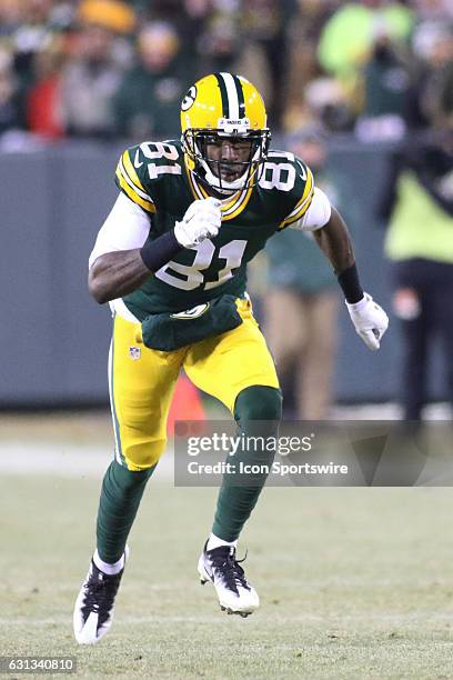 Green Bay Packers wide receiver Geronimo Allison runs a route during the NFL NFC Wild Card football game between the Green Bay Packers and the New...