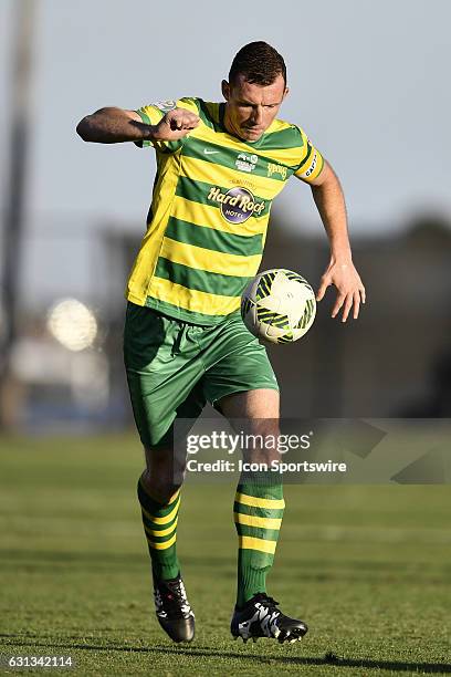 Tampa Bay Rowdies defender Neill Collins settles the ball during the first half of a Florida Cup soccer game between the Tampa Bay Rowdies and VFL...