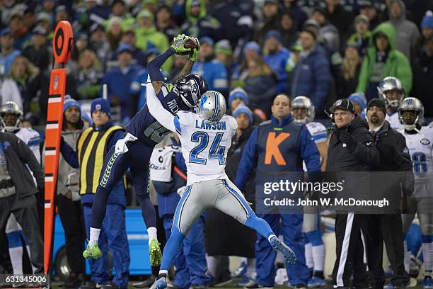 Playoffs: Seattle Seahawks Paul Richardson in action, making catch vs Detroit Lions Nevin Lawson at CenturyLink Field. Seattle, WA 1/7/2017 CREDIT:...