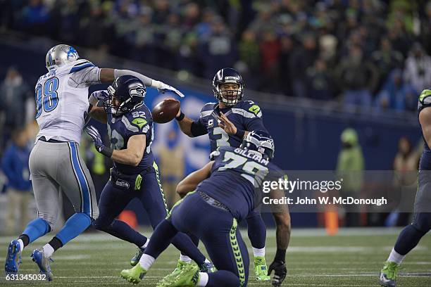 Playoffs: Seattle Seahawks QB Russell Wilson in action, passing vs Detroit Lions at CenturyLink Field. Seattle, WA 1/7/2017 CREDIT: John W. McDonough