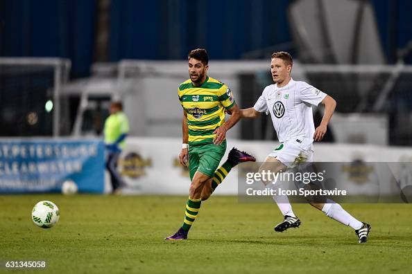 Tampa Bay Rowdies forward Jaime Siaj tries to beat Vfl Wolfsburg