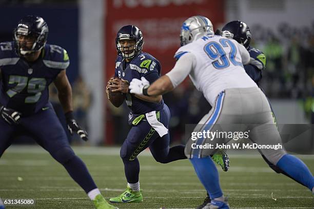 Playoffs: Seattle Seahawks QB Russell Wilson in action vs Detroit Lions at CenturyLink Field. Seattle, WA 1/7/2017 CREDIT: John W. McDonough