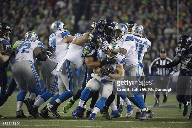 Playoffs: Detroit Lions Zach Zenner in action, rushing vs Seattle Seahawks Bobby Wagner at CenturyLink Field. Seattle, WA 1/7/2017 CREDIT: John W....